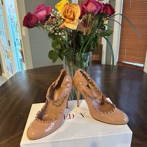 Red Valentino Slip On Stiletto Patent Leather Heels with Strap, Women's Pumps